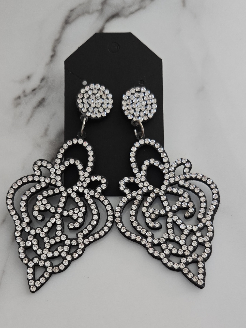 Crystal-Embellished Black Statement Drop Earrings